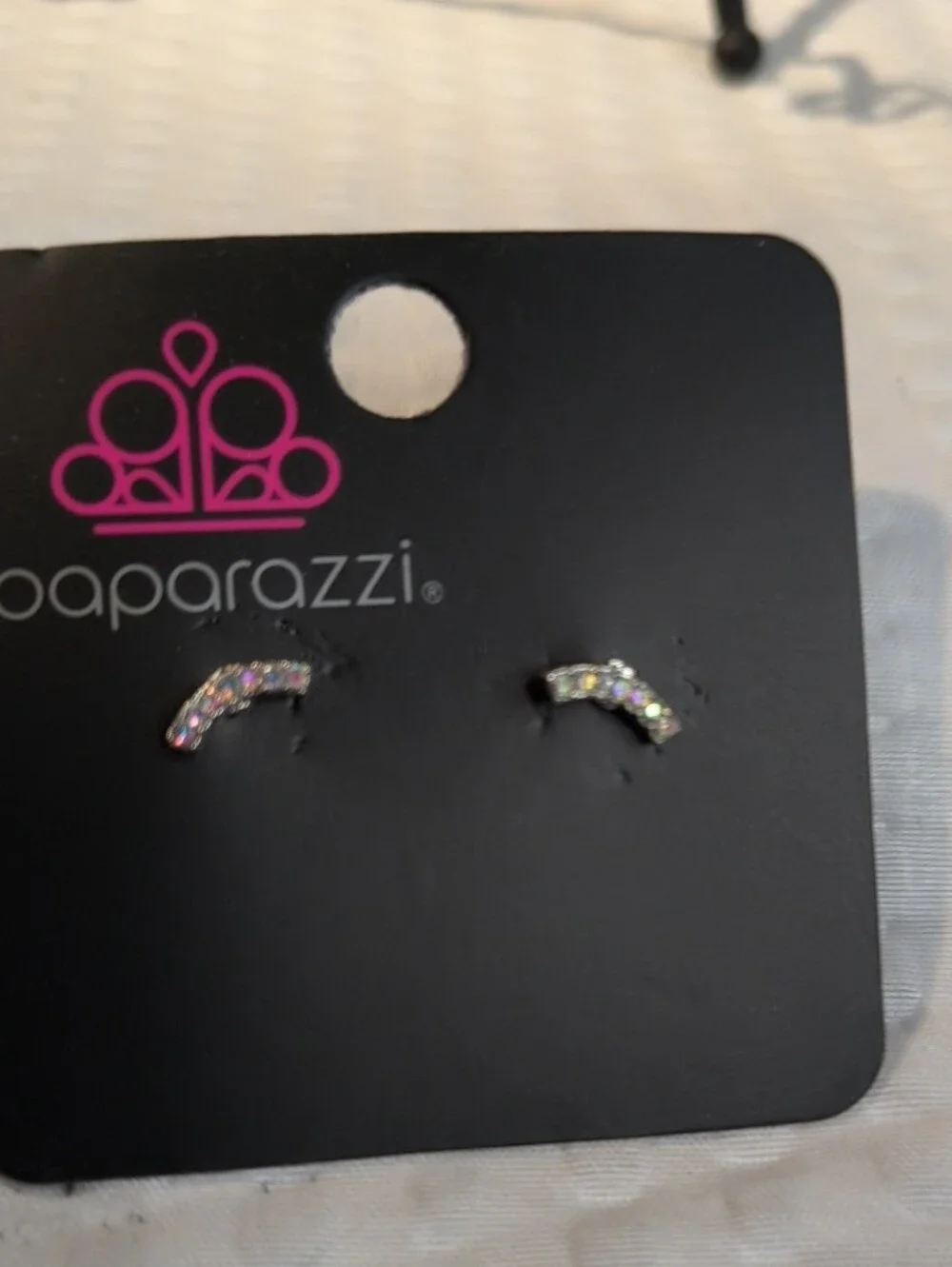 paparazzi Kids Iridescent Multi Rhinestone Crescent Studs